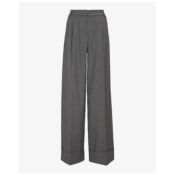 Express High Waisted Pleated Wide Leg Dress Work Pants Gray Size 6L - Picture 2 of 6